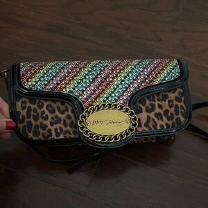Betsey Johnson Leopard Print Crossbody Purse with Rainbow Sequins Rhinestones